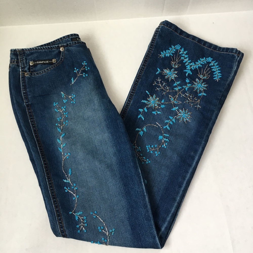 VTG RAMPAGE Beaded Embellished Flare Womens Jeans Sz 7